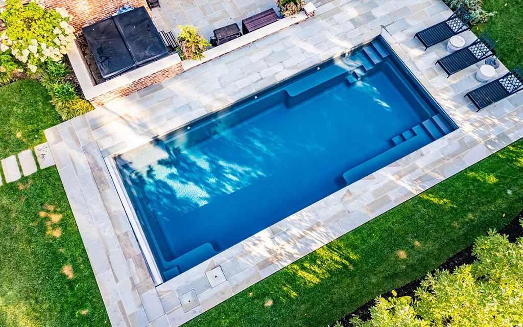 Drone view of a Leisure Pools inground fiberglass pool Leisure Pools Florence: the Pee Dee Region's trusted fiberglass pool experts